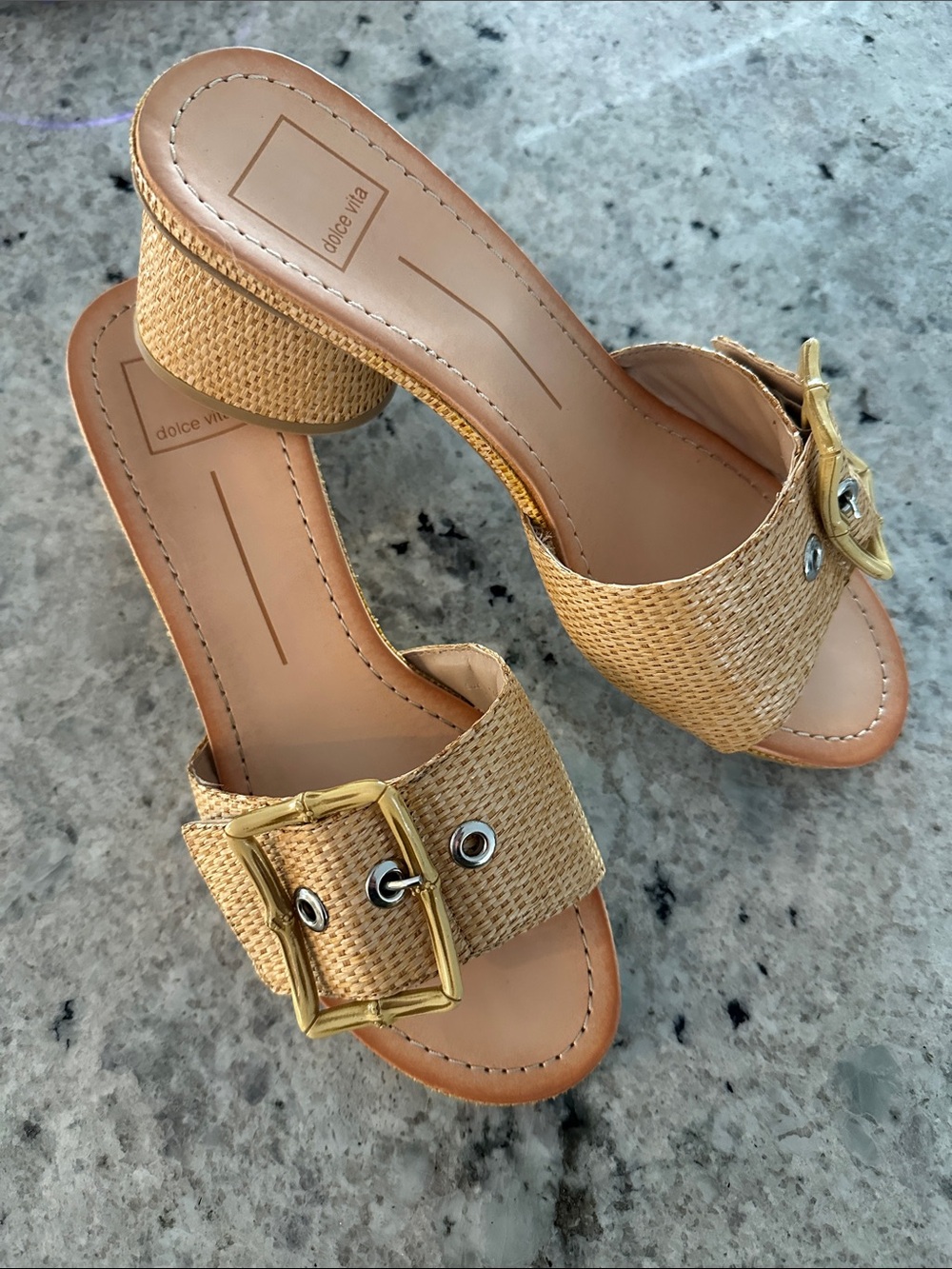 Dolce Vita Lucey Buckle raffia heel sandal size 9 NWOT